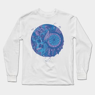 Mountain Blue Skull and Dreamcatcher Circle Long Sleeve T-Shirt